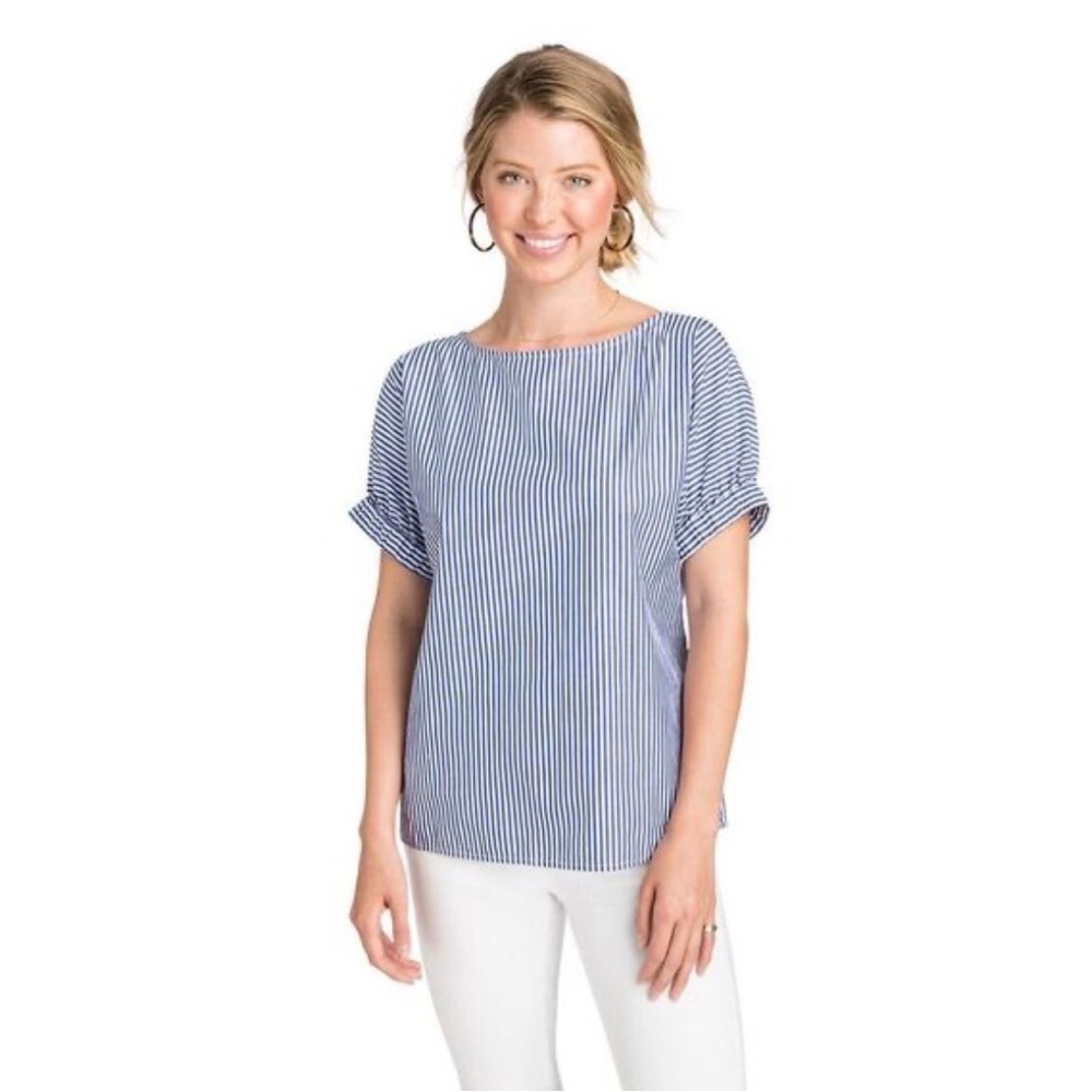 Vineyard Vines Striped Blue Short Sleeve Boatneck Top